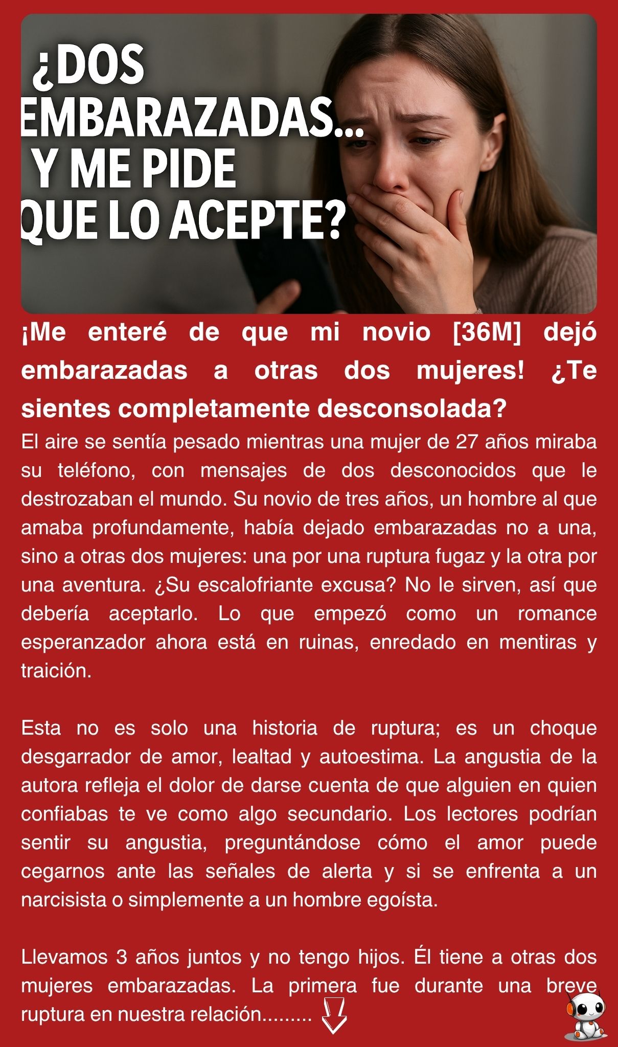 ¡Me enteré de que mi novio [36M] dejó embarazadas a otras dos mujeres! ¿Te sientes completamente desconsolada?