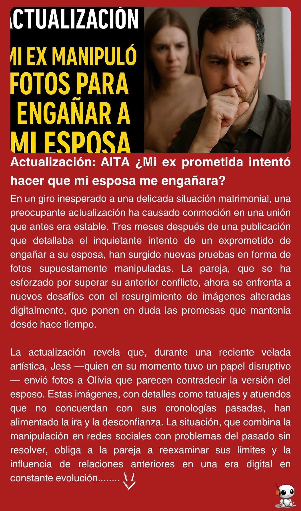 Actualización: AITA ¿Mi ex prometida intentó hacer que mi esposa me engañara?