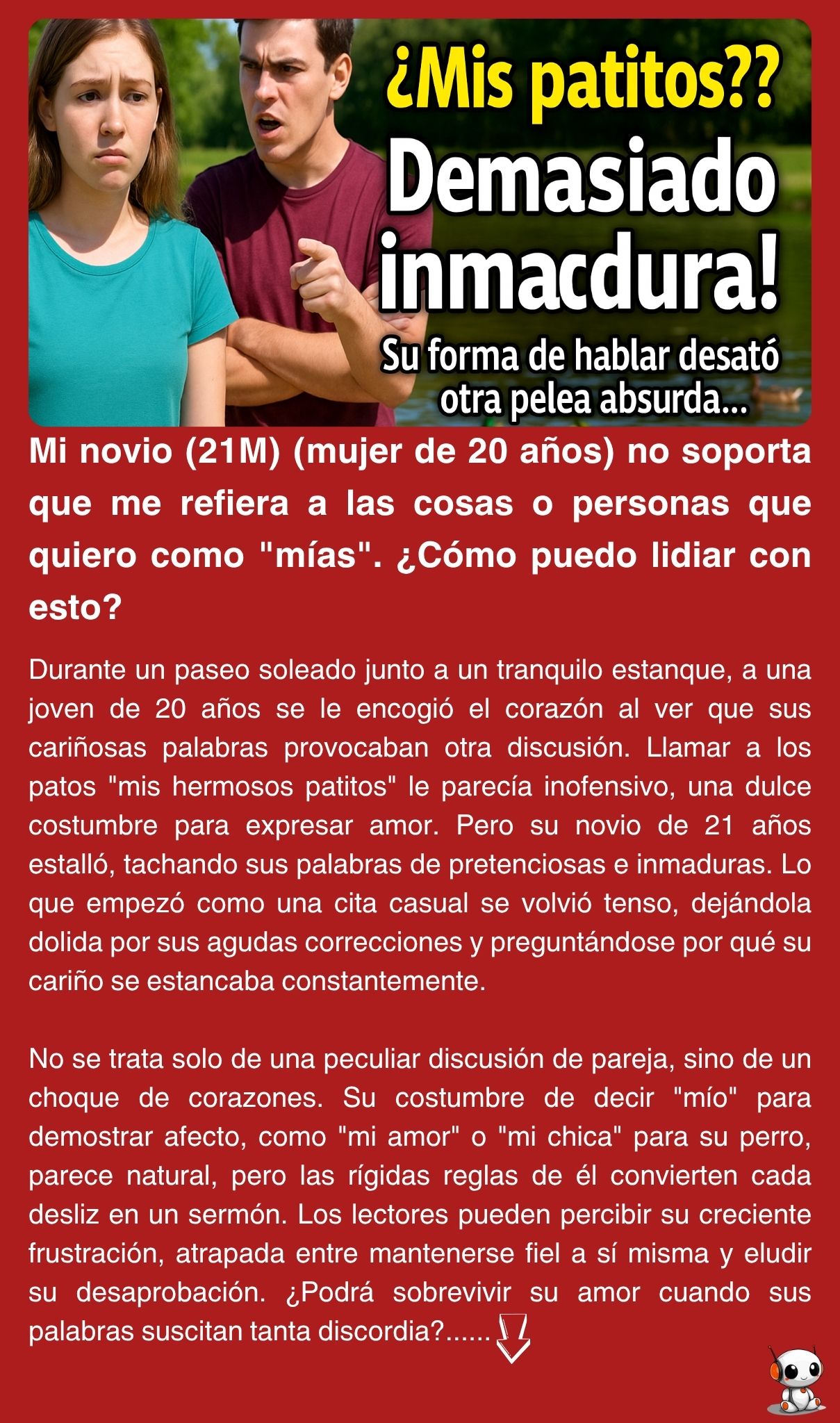 Mi novio (21M) (mujer de 20 años) no soporta que me refiera a las cosas o personas que quiero como “mías”. ¿Cómo puedo lidiar con esto?