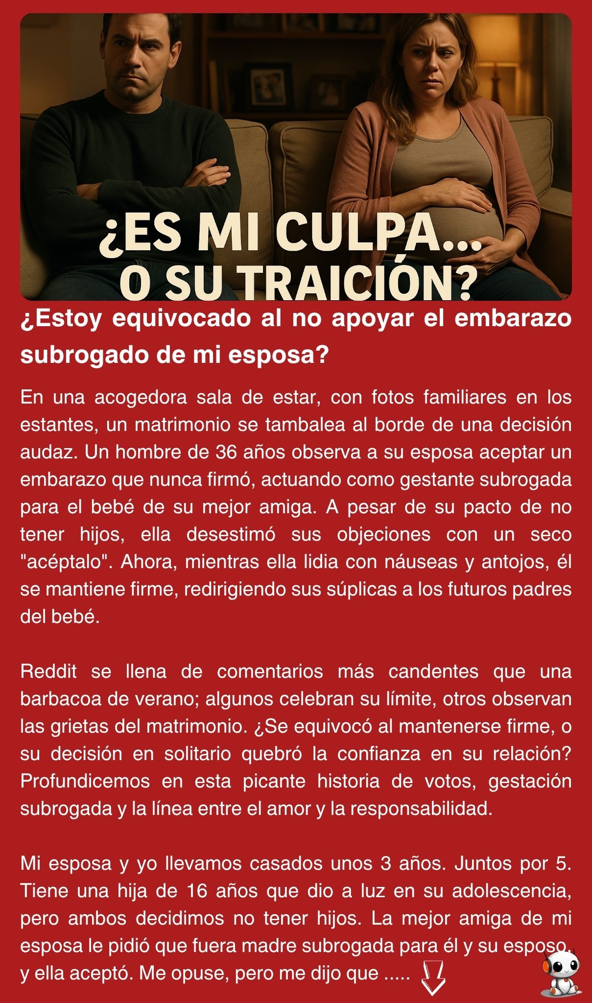 ¿Estoy equivocado al no apoyar el embarazo subrogado de mi esposa?