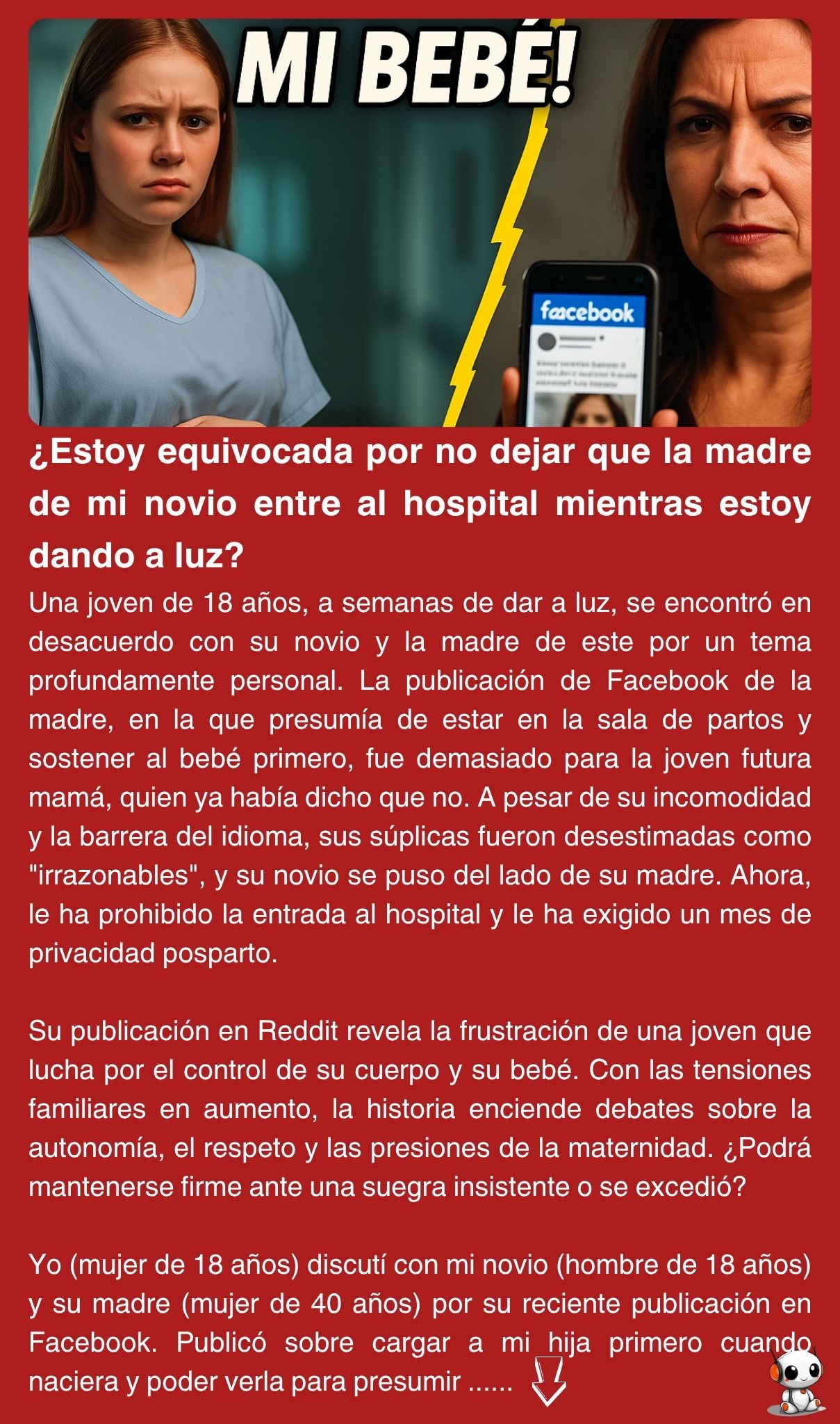 ¿Estoy equivocada por no dejar que la madre de mi novio entre al hospital mientras estoy dando a luz?