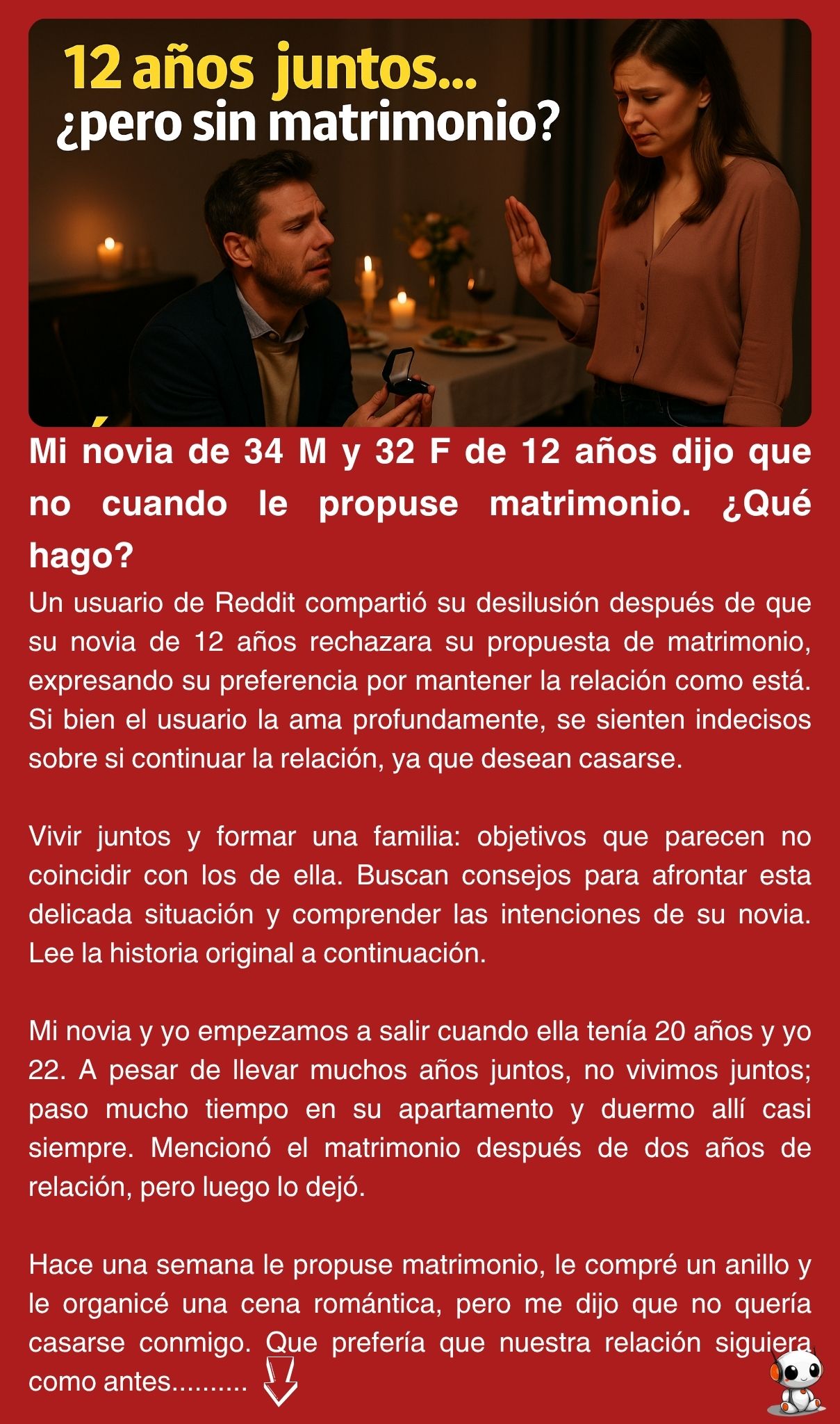 Mi novia de 34 M y 32 F de 12 años dijo que no cuando le propuse matrimonio. ¿Qué hago?