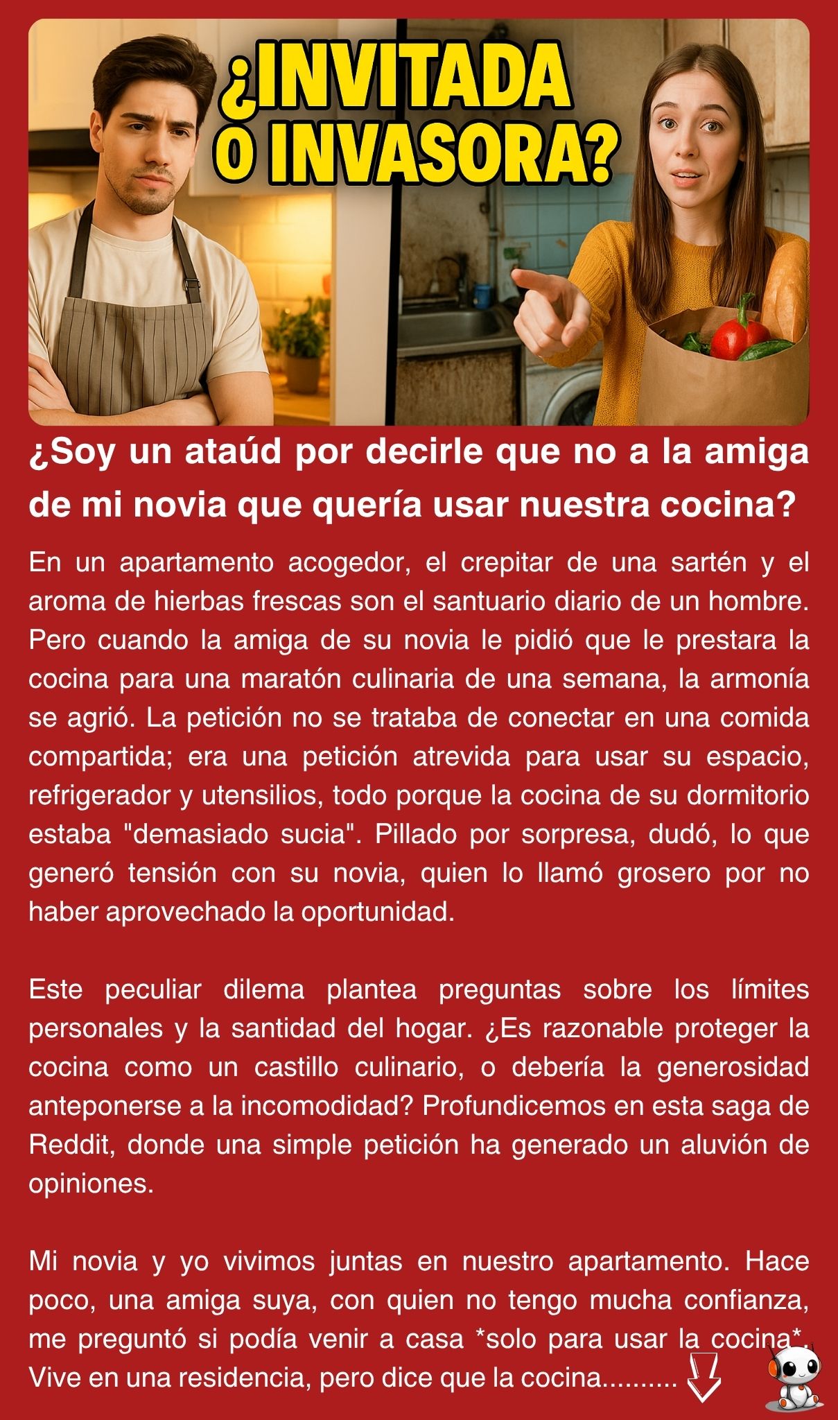 ¿Soy un ataúd por decirle que no a la amiga de mi novia que quería usar nuestra cocina?