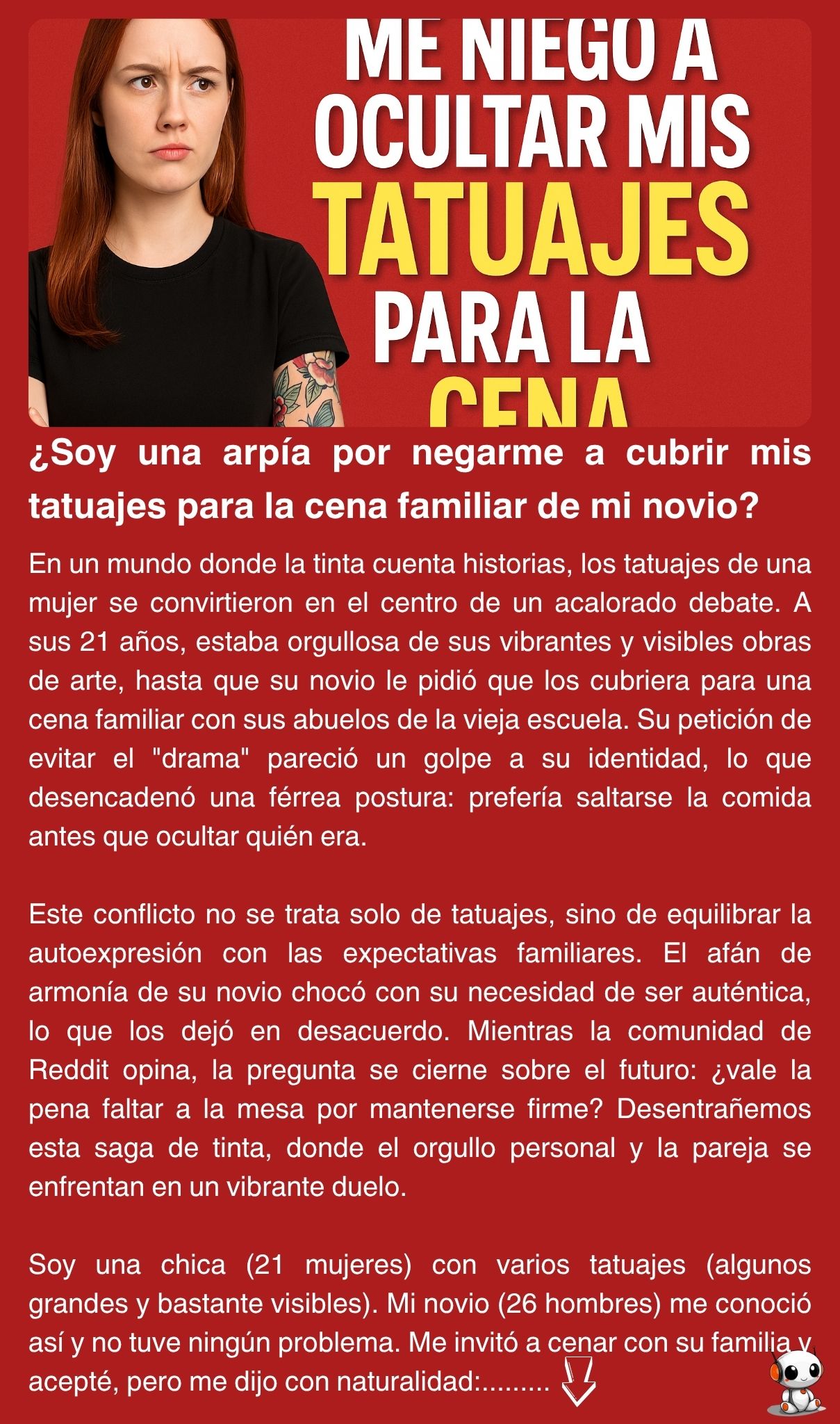 ¿Soy una arpía por negarme a cubrir mis tatuajes para la cena familiar de mi novio?