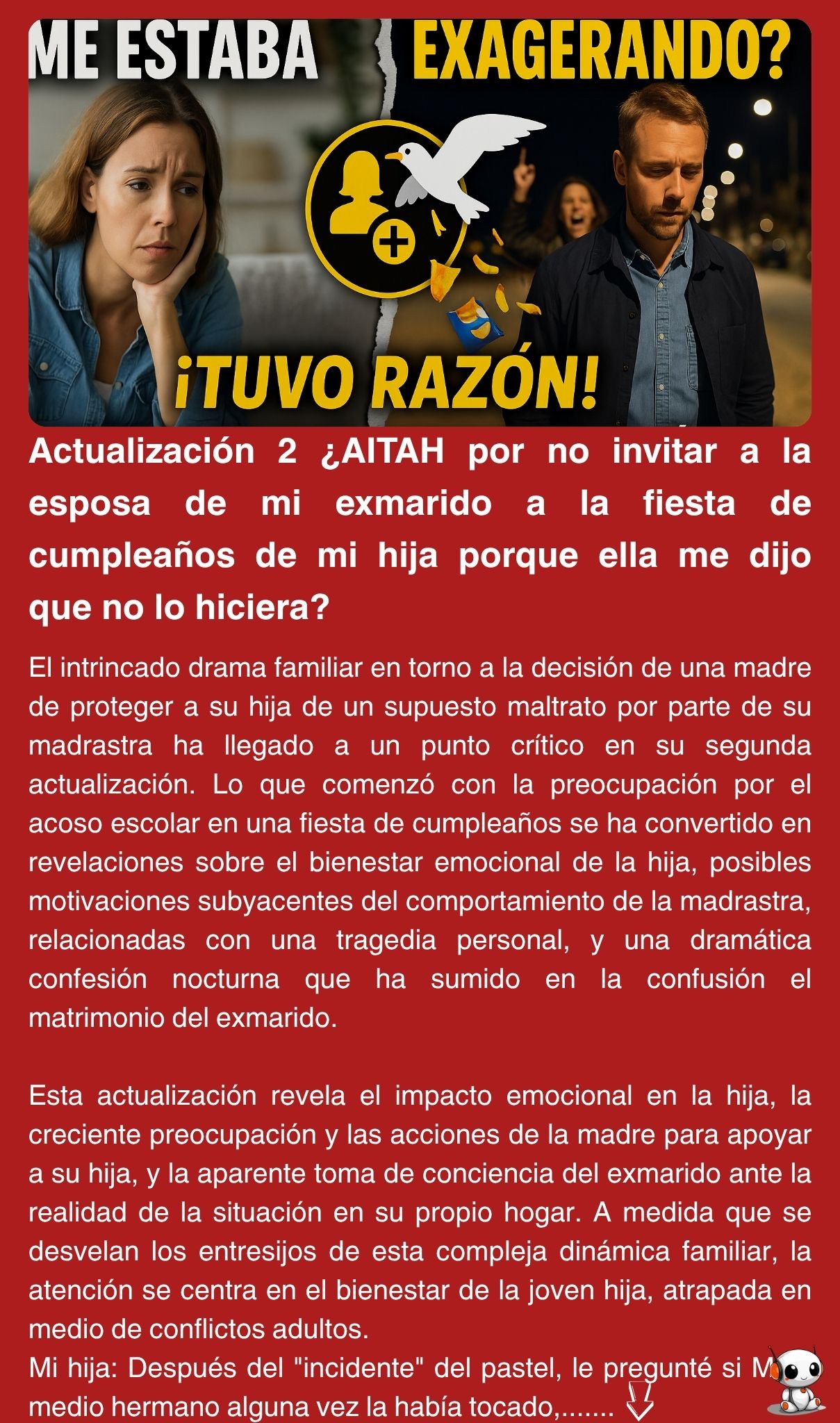 Actualización 2 ¿AITAH por no invitar a la esposa de mi exmarido a la fiesta de cumpleaños de mi hija porque ella me dijo que no lo hiciera?