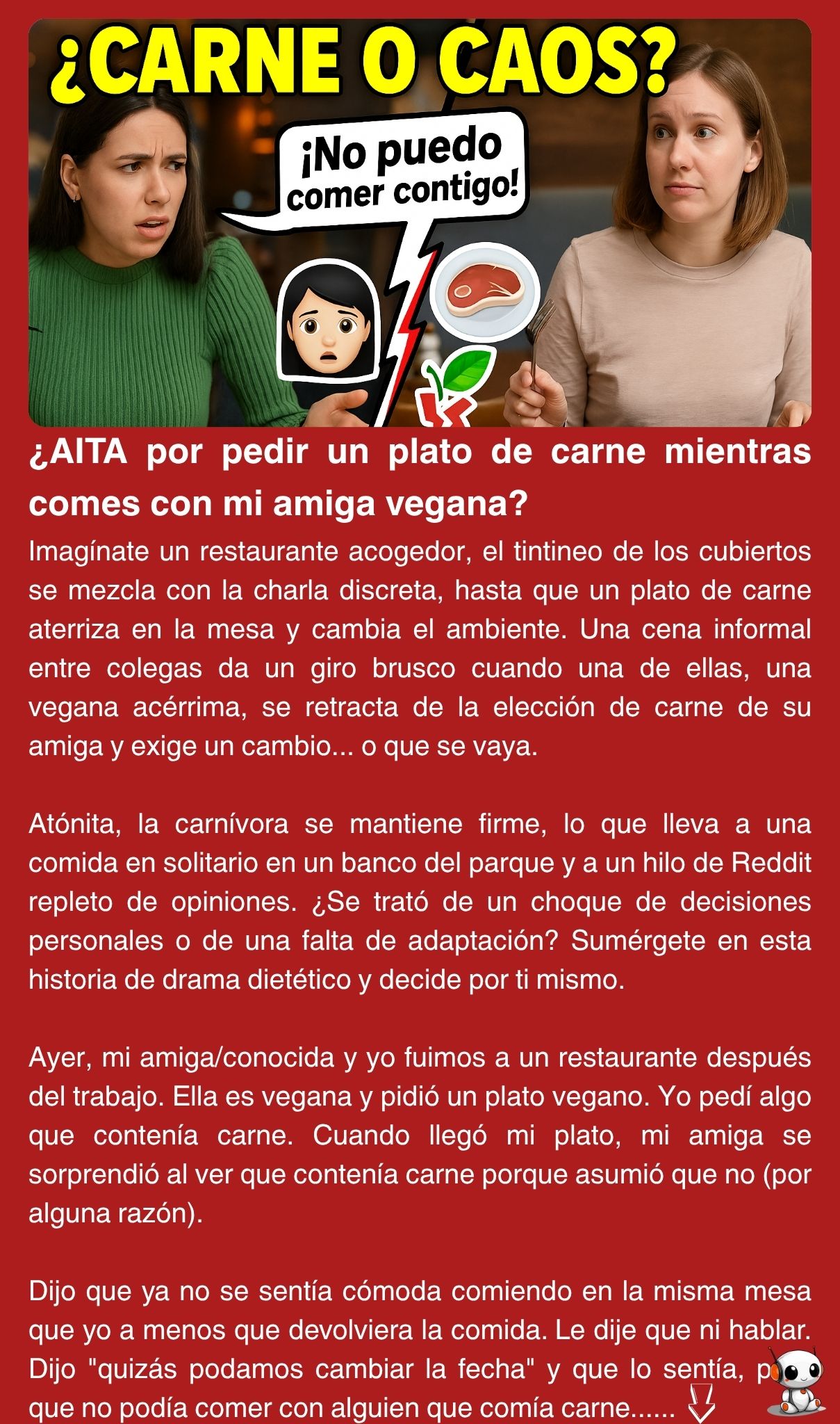 ¿AITA por pedir un plato de carne mientras comes con mi amiga vegana?