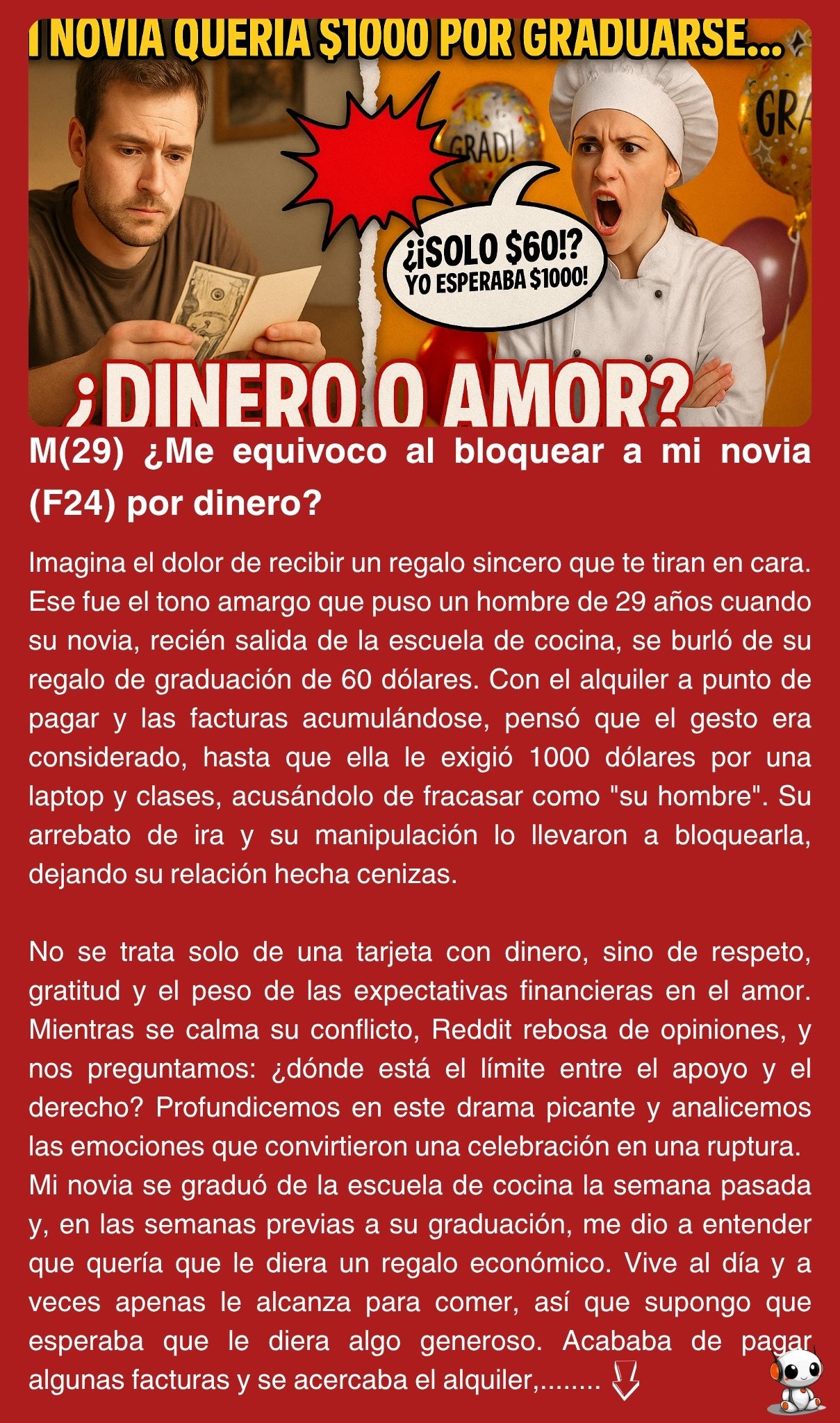 M(29) ¿Me equivoco al bloquear a mi novia (F24) por dinero?