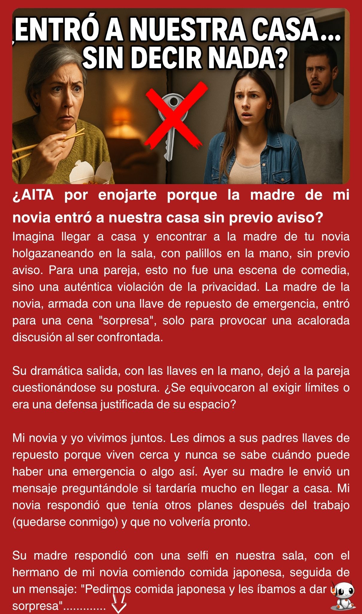 ¿AITA por enojarte porque la madre de mi novia entró a nuestra casa sin previo aviso?