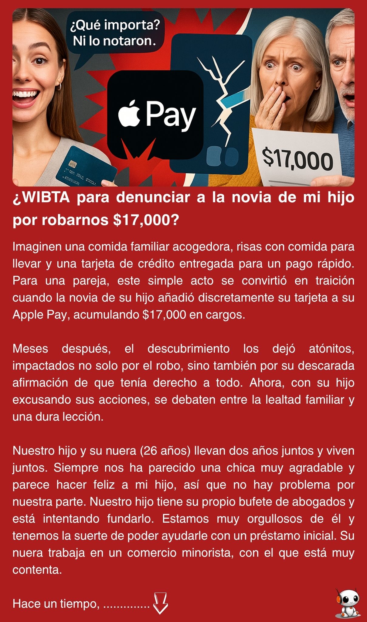 ¿WIBTA para denunciar a la novia de mi hijo por robarnos $17,000?