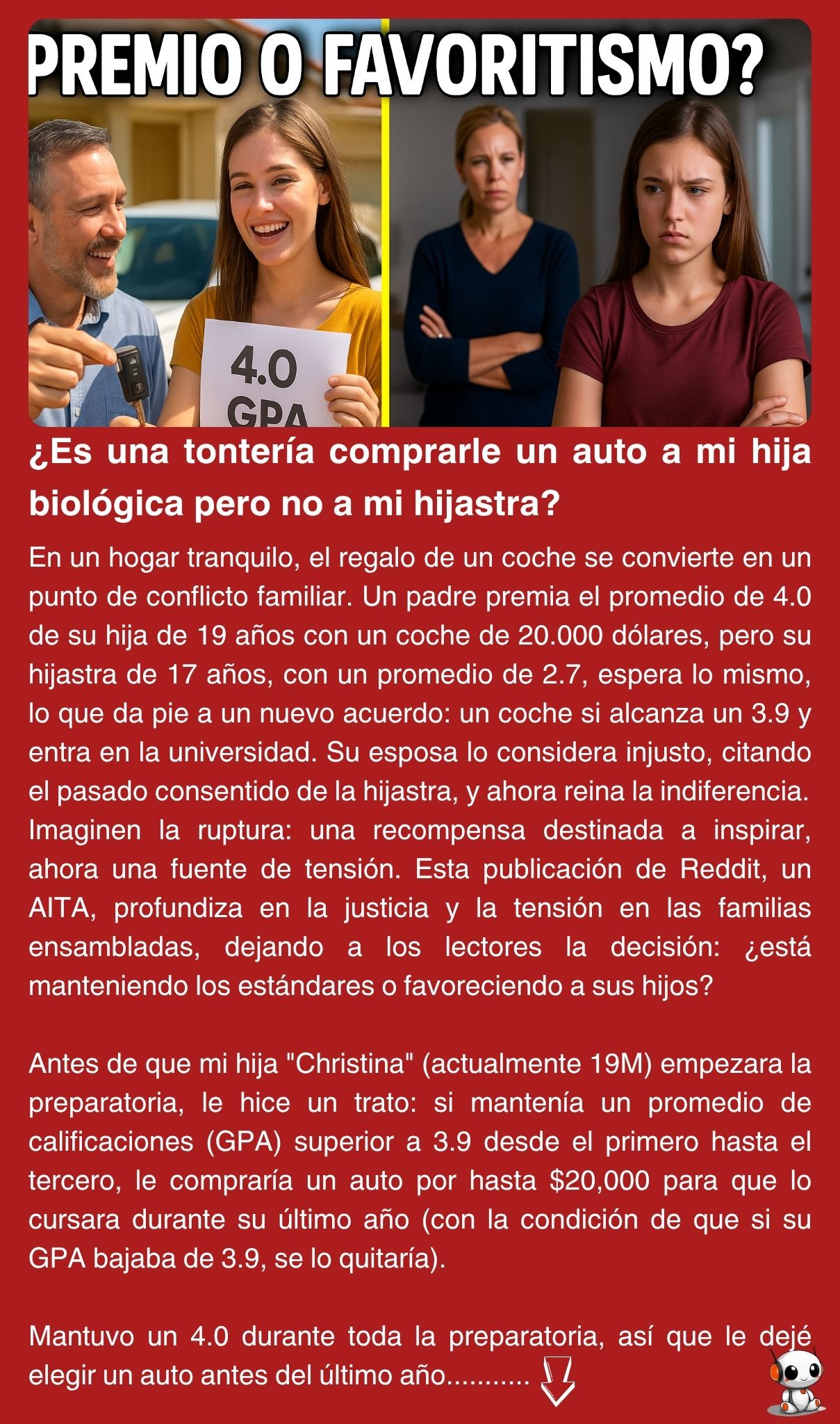 ¿Es una tontería comprarle un auto a mi hija biológica pero no a mi hijastra?