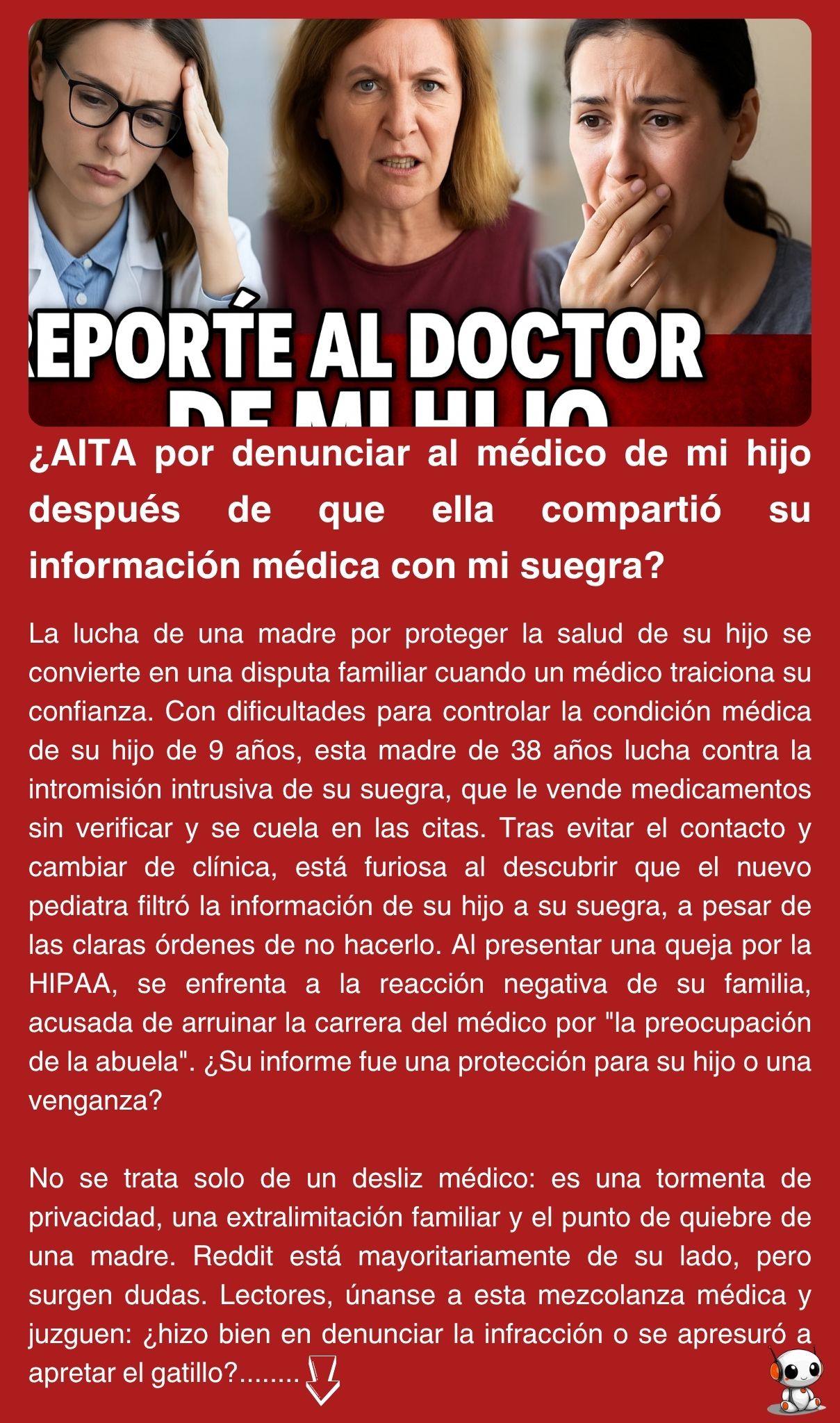 ¿AITA por denunciar al médico de mi hijo después de que ella compartió su información médica con mi suegra?