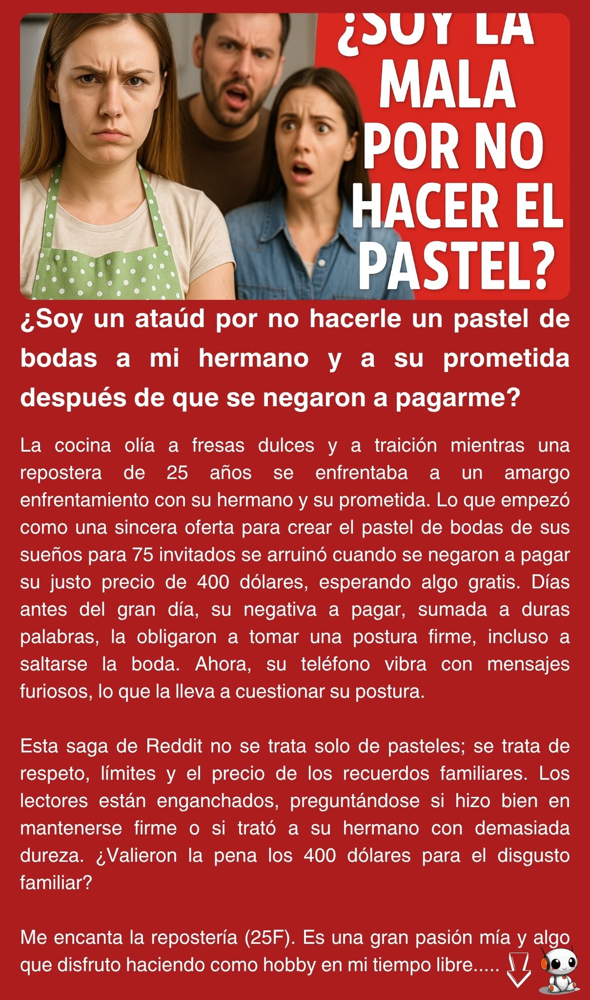 ¿Soy un ataúd por no hacerle un pastel de bodas a mi hermano y a su prometida después de que se negaron a pagarme?