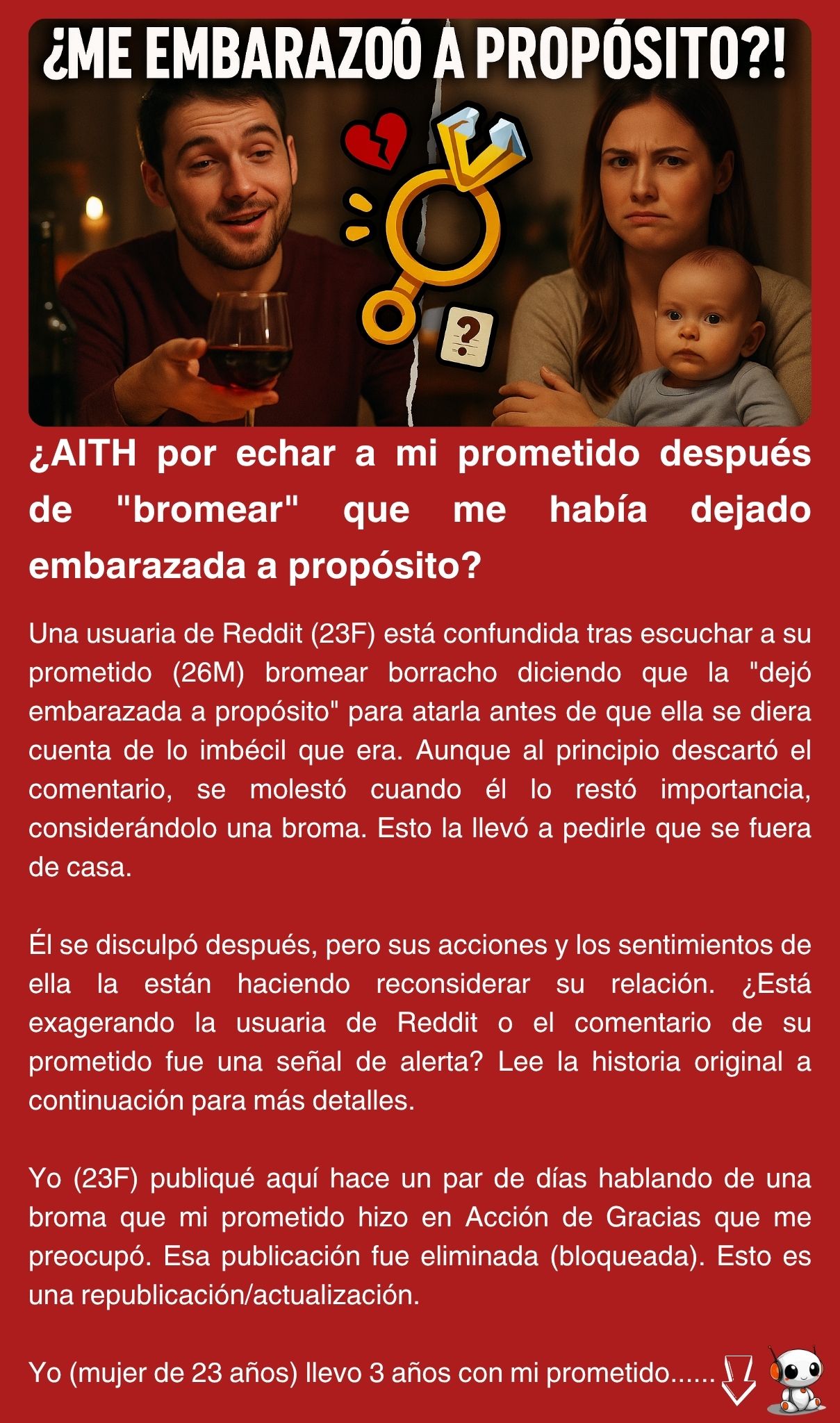 ¿AITH por echar a mi prometido después de “bromear” que me había dejado embarazada a propósito?