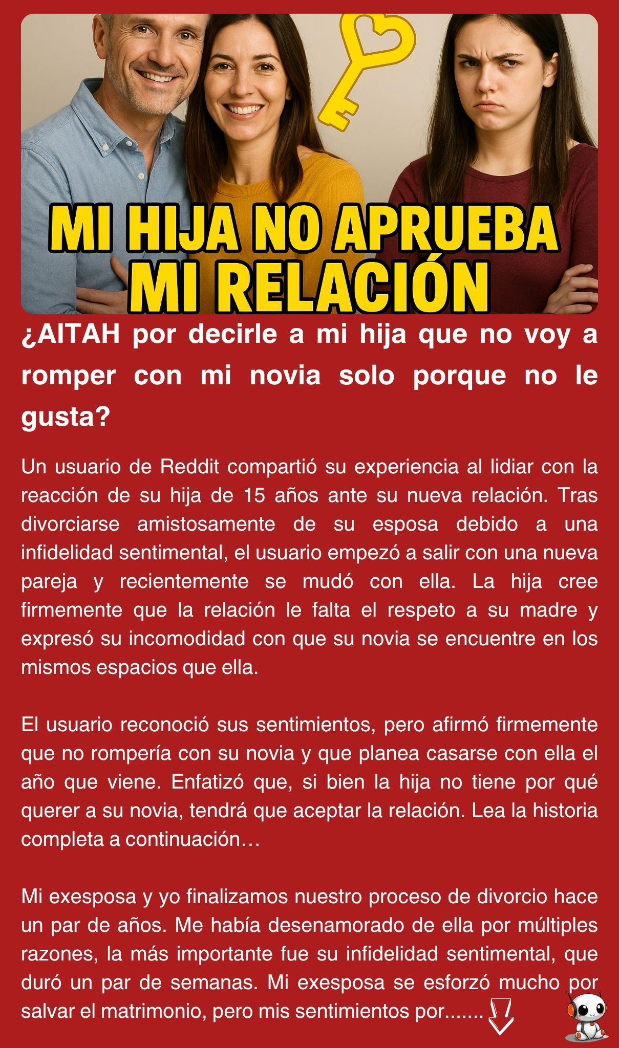 ¿AITAH por decirle a mi hija que no voy a romper con mi novia solo porque no le gusta?