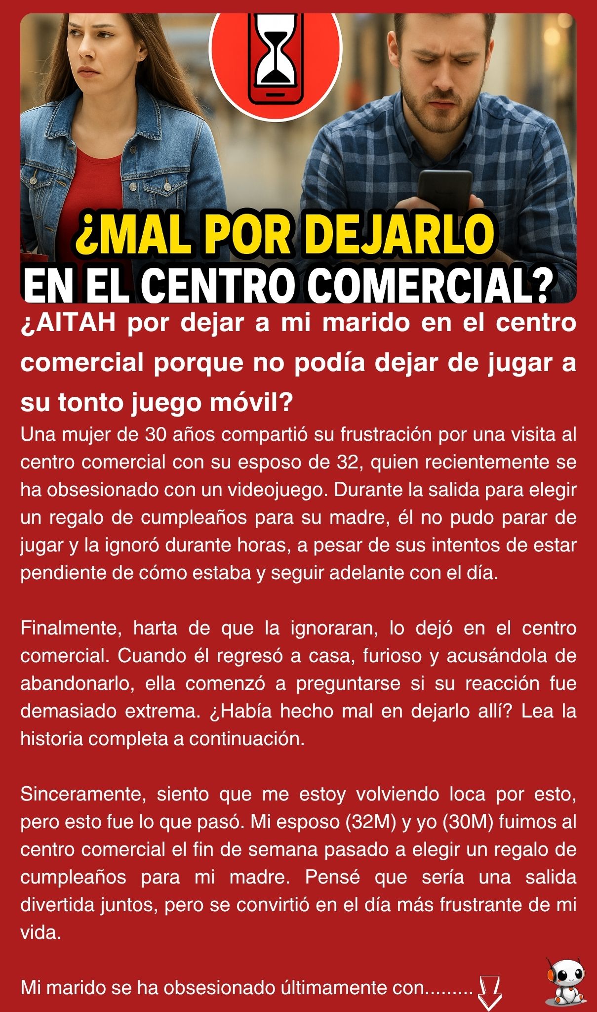 ¿AITAH por dejar a mi marido en el centro comercial porque no podía dejar de jugar a su tonto juego móvil?
