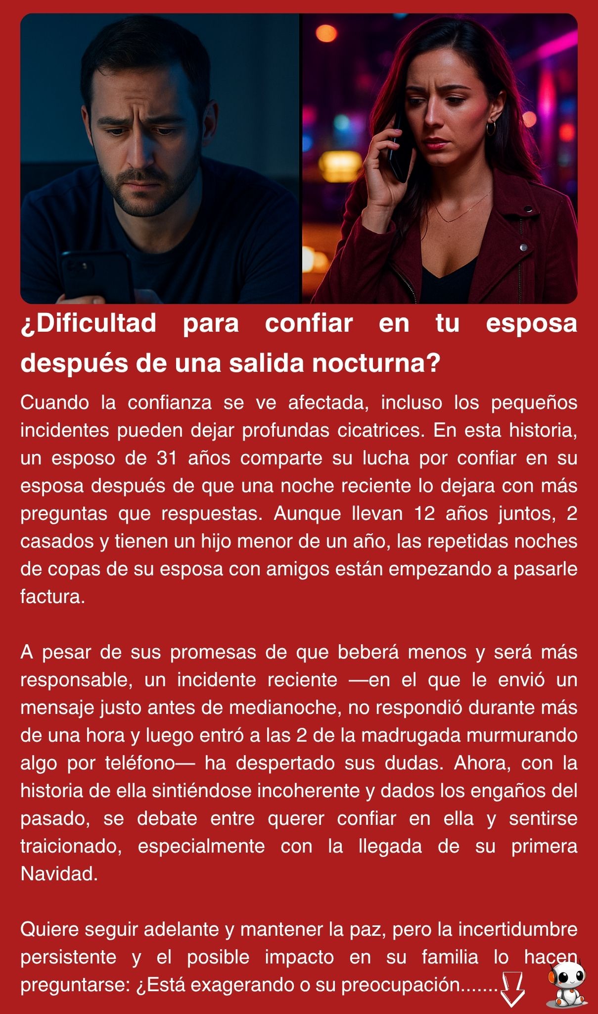 ¿Dificultad para confiar en tu esposa después de una salida nocturna?