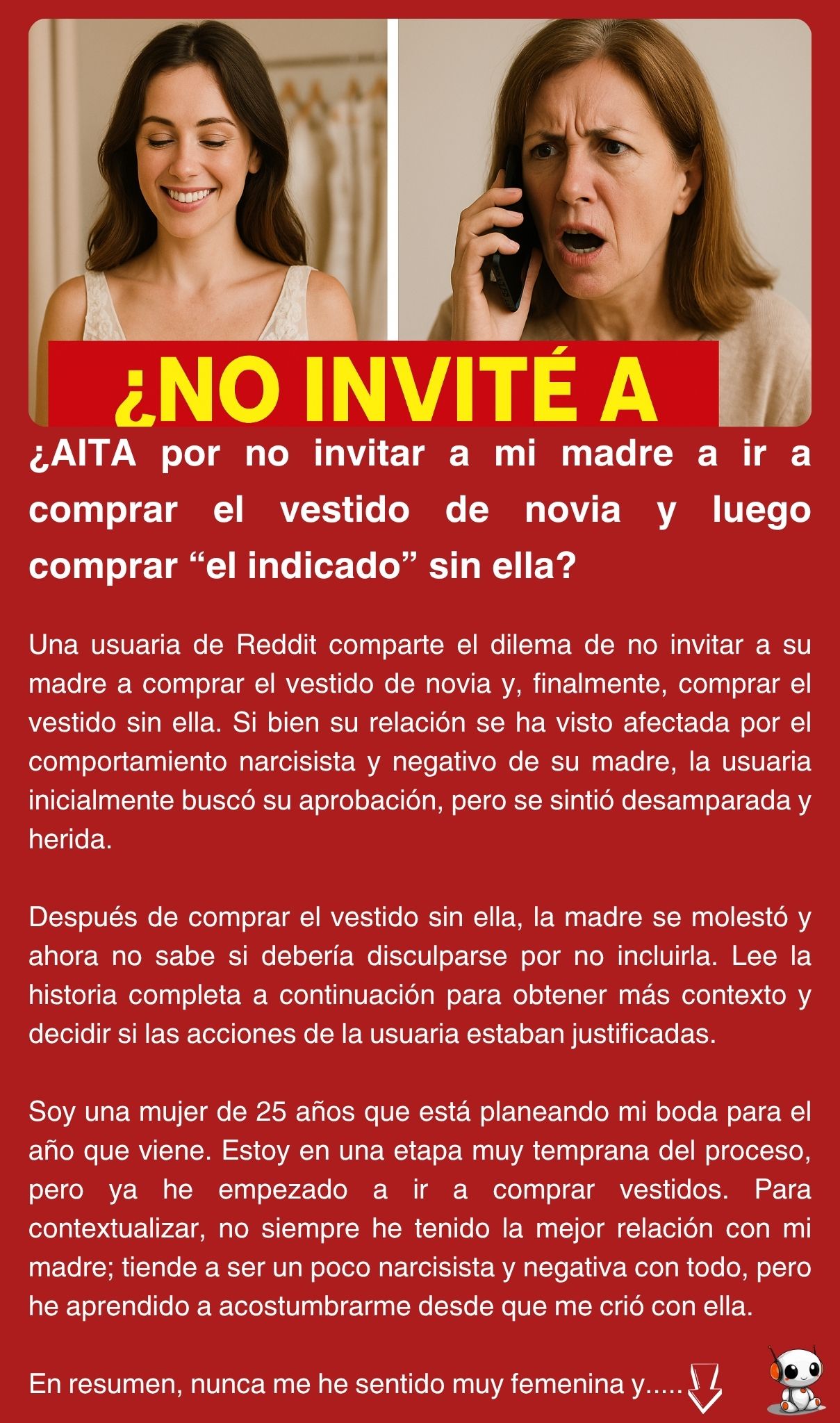 ¿AITA por no invitar a mi madre a ir a comprar el vestido de novia y luego comprar “el indicado” sin ella?