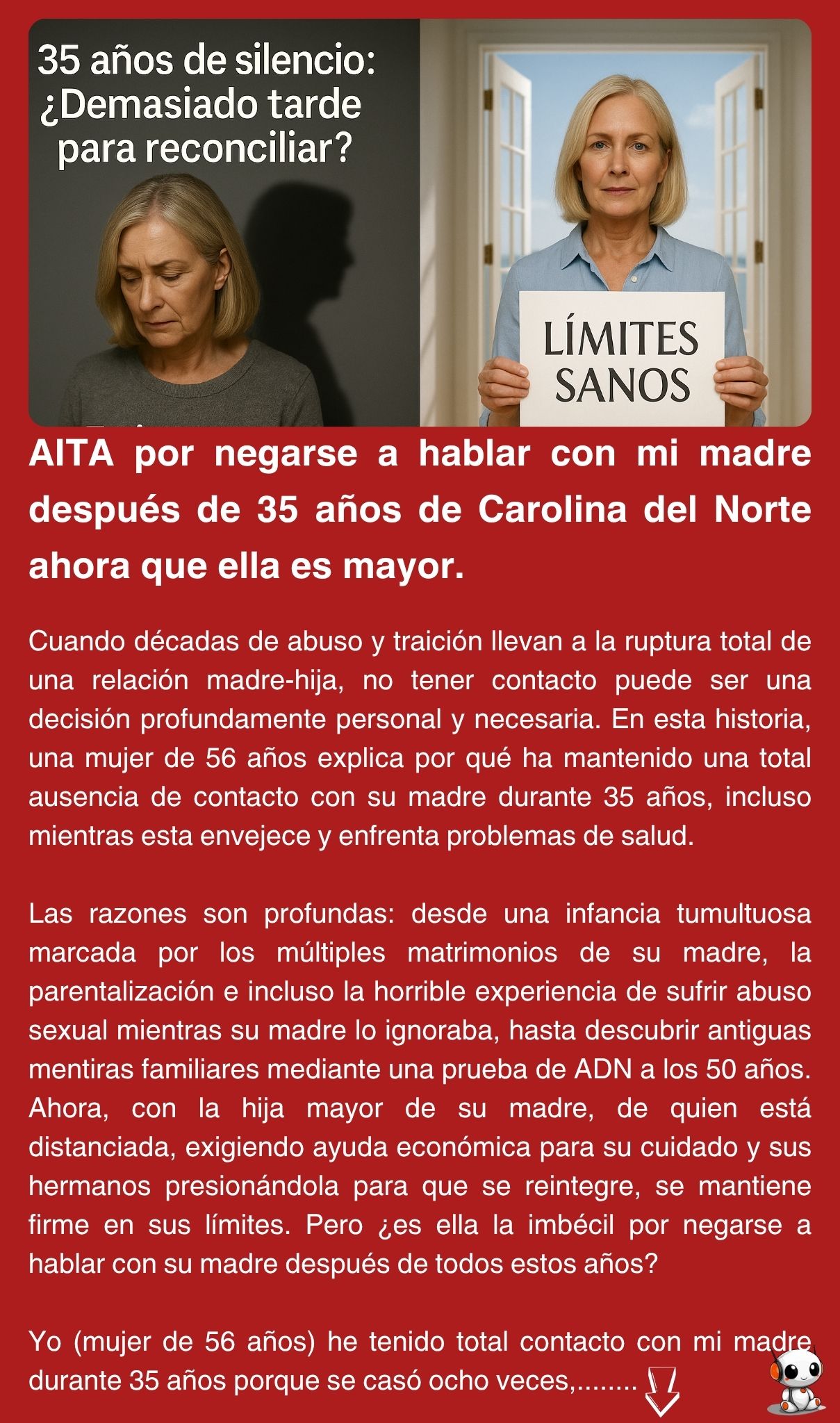 AITA por negarse a hablar con mi madre después de 35 años de Carolina del Norte ahora que ella es mayor.