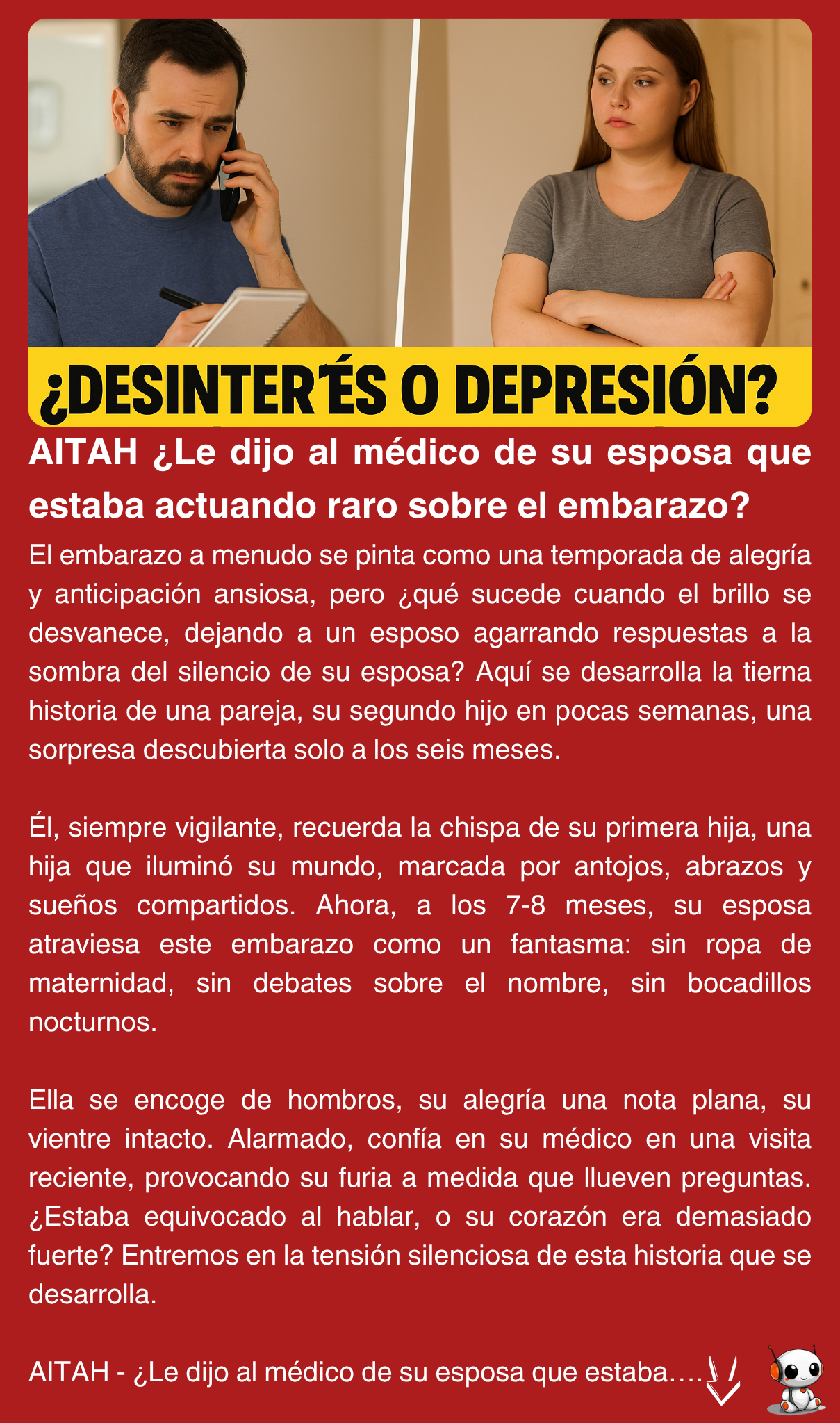 AITAH ¿Le dijo al médico de su esposa que estaba actuando raro sobre el embarazo?